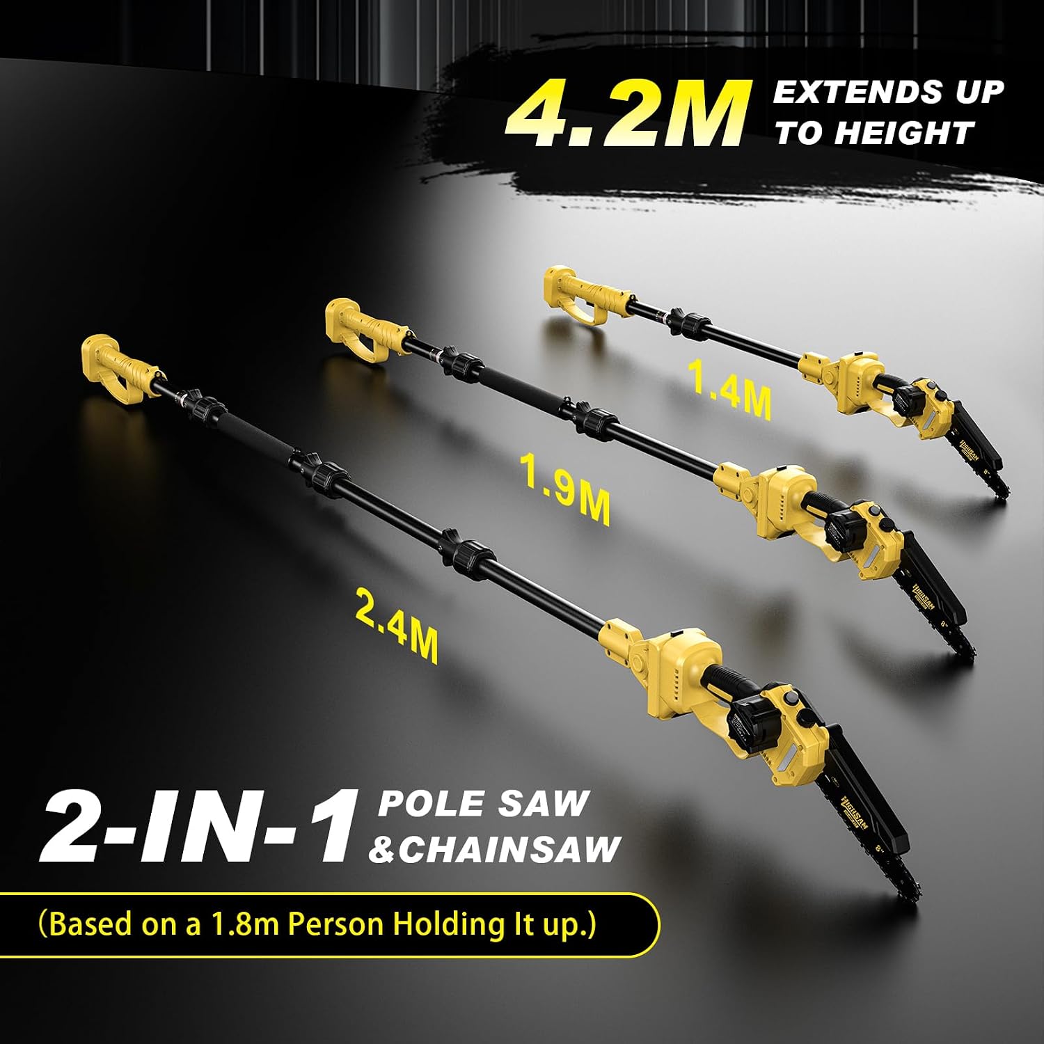 2 in 1 Electric Pole Saws for Tree Trimming,8 Mini Chainsaw Cordless with Extension Pole, Brushless Motor, Auto Oiling,13.8 FT Max Reach Extension Pole for Outdoors Pruning with 2×4.0Ah Batteries